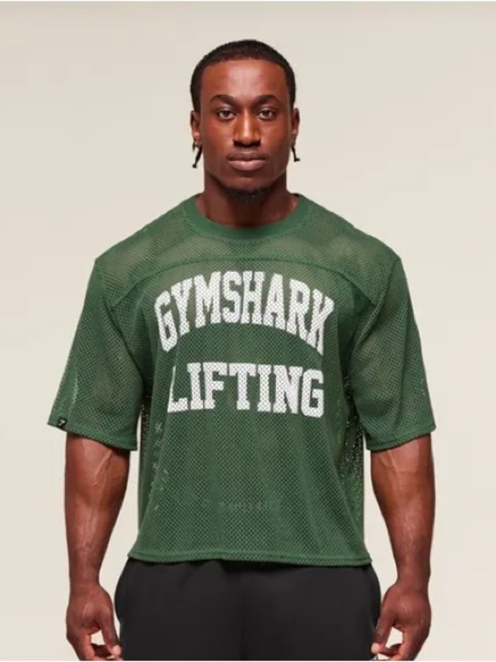 Gymshark Men’s Dark Green Mesh Lifting Tee with White Logo